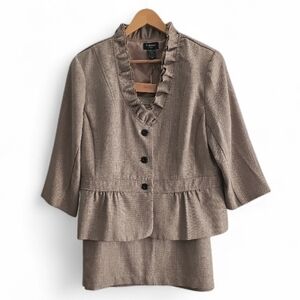 T Milano Plus Size Ruffle Jacket Skirt Suit Taupe Plus Sz 18W Church Career